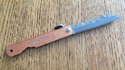 Couteau Higonokami Böker Irogane damascus - manche 9 cm cuivre